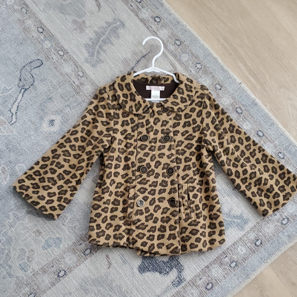 Janie and Jack Girls Leopard Animal Print Button Coat Sz4T-5T